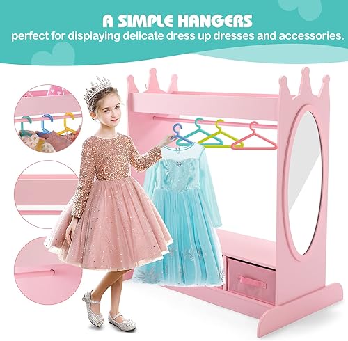 Miniatura 8 de Armario de almacenamiento para niños con espejo y cajones, armario de disfraces, armario de disfraces para niños, con bolsillo lateral, estante