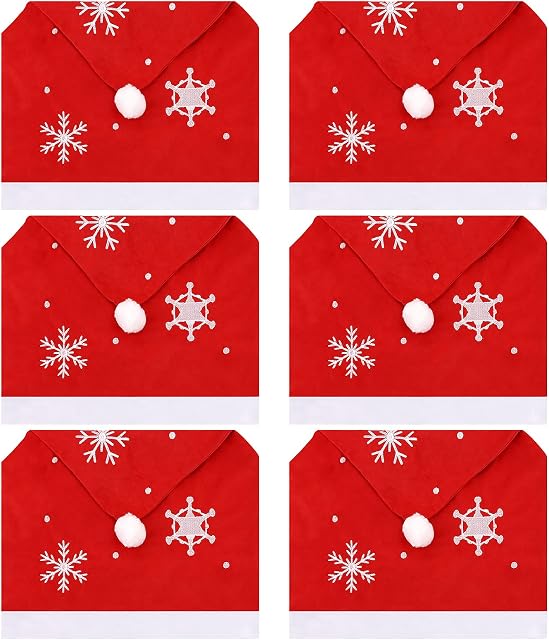Christmas Chair Covers,6 Pieces Christmas Seat Covers Santa Hat Chair Back Covers Christmas Decor Dining Chair Slipcovers Xmas Chair Back Covers for Xmas Dinner Table Room Party Hotel Decoration