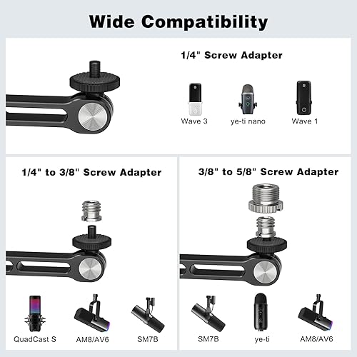 Miniatura 6 de Escritorio con soporte para micrófono, soporte de micrófono de escritorio giratorio de 360, carga máxima de 4.4 libras, soporte de escritorio de