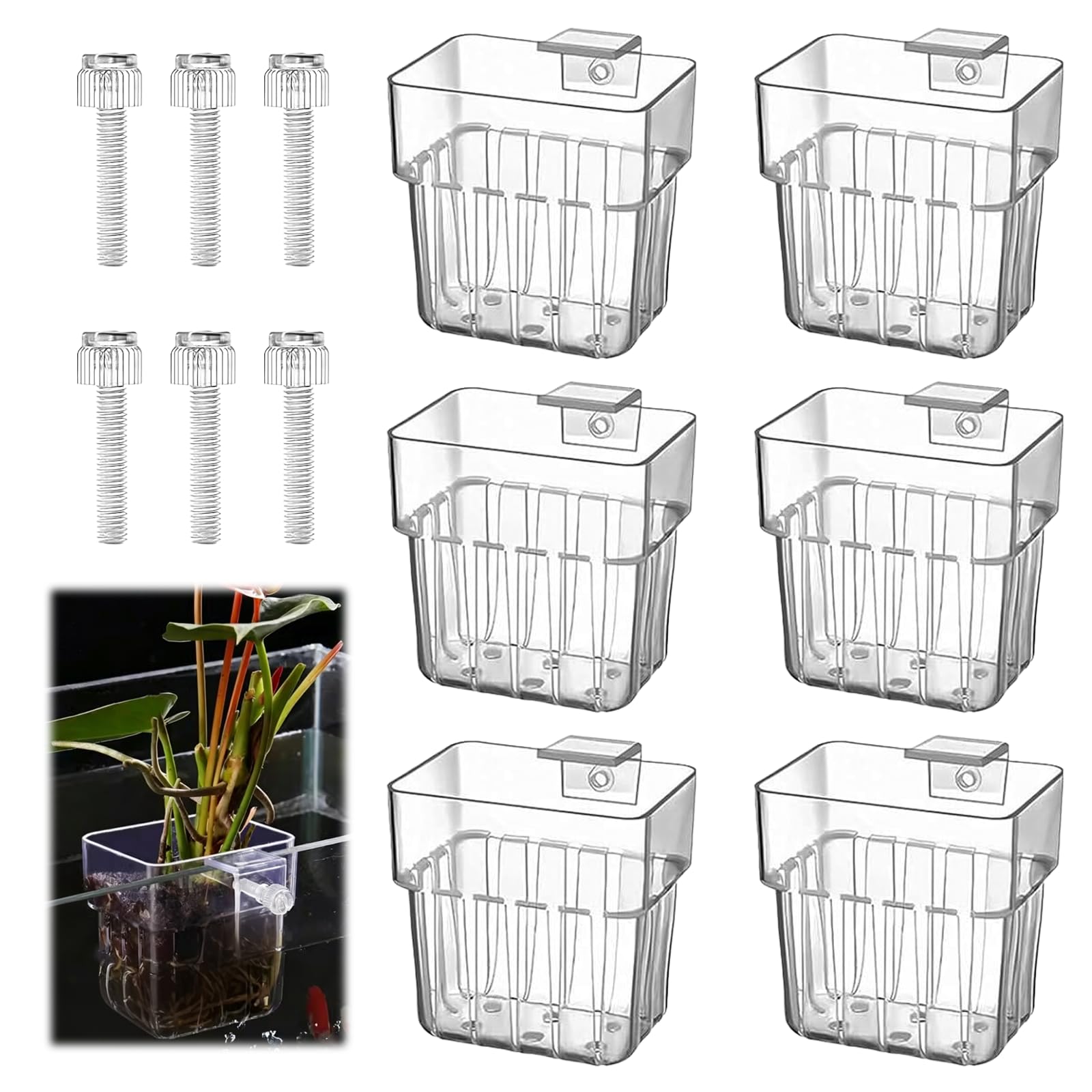 chenyu 6 Pcs Aquarium Plant Holder Transparent Fish 8 x 8 x 5.7 cm