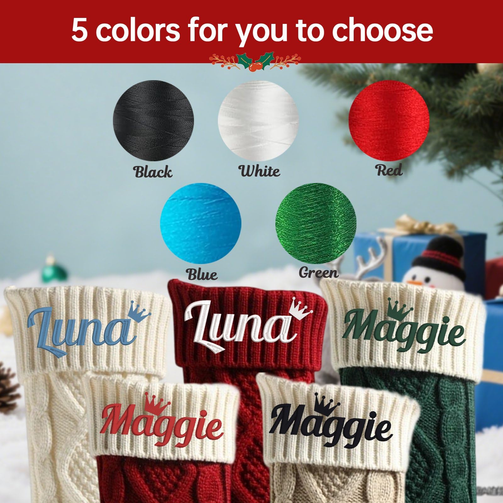 Calcetines de Navidad grandes de punto de 45,72 cm con nombres bordados personalizados, calcetines de Navidad grandes de punto para Navidad, decoración familiar y para colgar en la chimenea