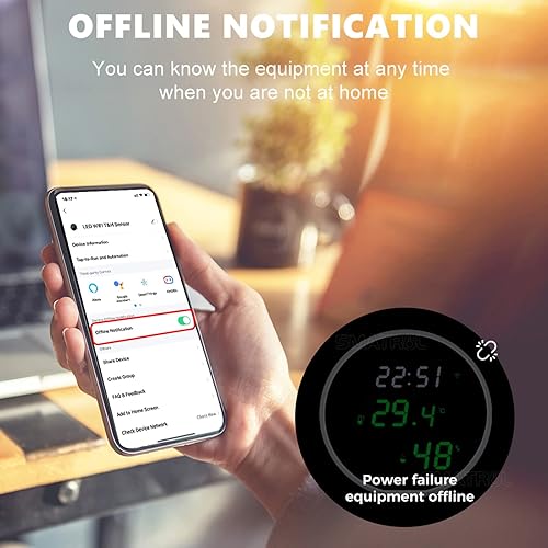 Miniatura 5 de Monitor de temperatura y humedad, termómetro WiFi, higrómetro, termómetro de habitación interior higrómetro con alerta de aplicación, control de
