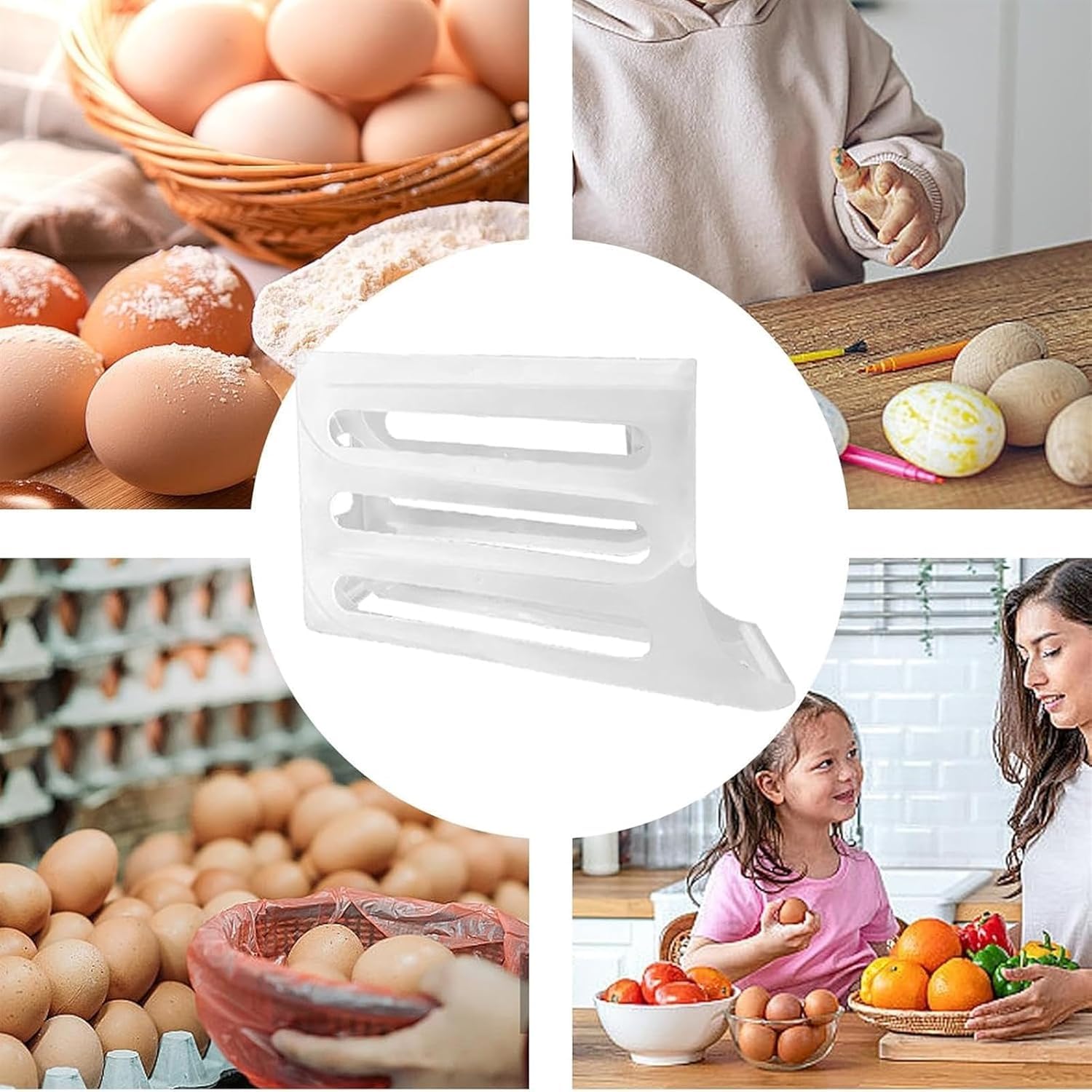 Soporte De Huevo De 4 Niveles para Nevera, Organizador De Huevos De Nevera Auto Rollig, Soporte De Huevo De Nevera para Nevera Kitche Coutertop Cabiet, Natural
