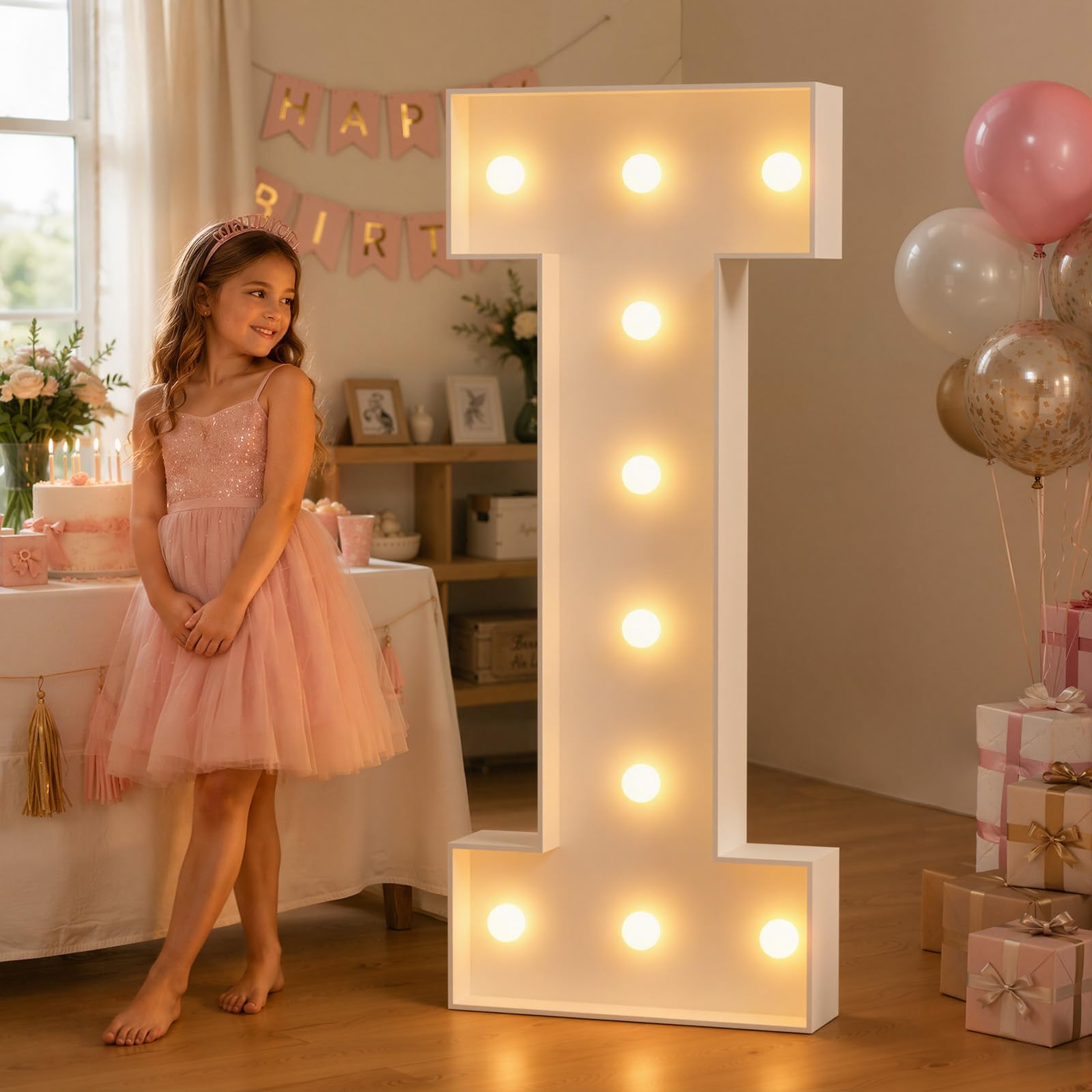 JoyMuse 4FT Marquee Light Up Letters,Large Marquee Letters 4 Feet Tall for Marry Me Proposal Decorations Big 4FT Letters with Lights for Baby Shower Party Decor, Letter I