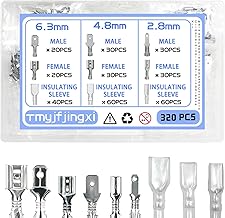 320PCS 2.8/4.8/6.3mm Spade Wire Terminal Connectors Male and Female Crimp Speaker Wire Connector with Insulating Sleeve for Car Audio Speaker Wiring WW003
