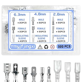 320PCS 2.8/4.8/6.3mm Spade Wire Terminal Connectors Male and Female Crimp Speaker Wire Connector with Insulating Sleeve for Car Audio Speaker Wiring WW003