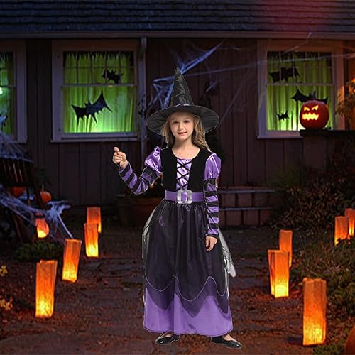 Miniatura 7 de Disfraz de bruja para niñas disfraces de Halloween para niñas y niños disfraz de bruja lindo de cuento de hadas con sombrero de bruja