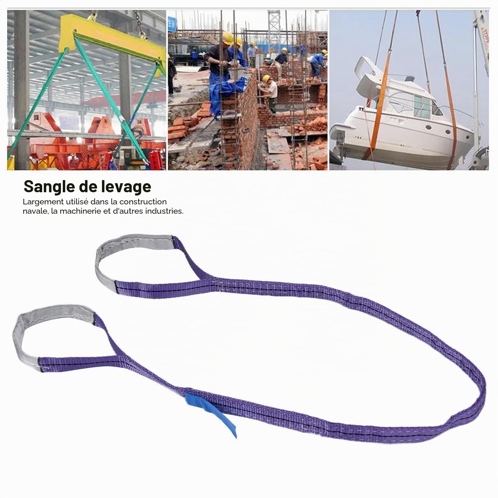 Élingue 1 tonne 2 m, Sangle de Levage avec Boucle Plate, Élingues Plates Tissées, Corde Anti-Abrasion et Anti-coupures en Polyester pour soulever des Objets Lourds