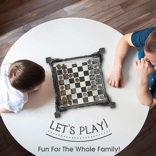 Miniatura 2 de Set de ajedrez 3D con diseño de gladiadores romanos de 16.25 pulgadas, color bronce y plata