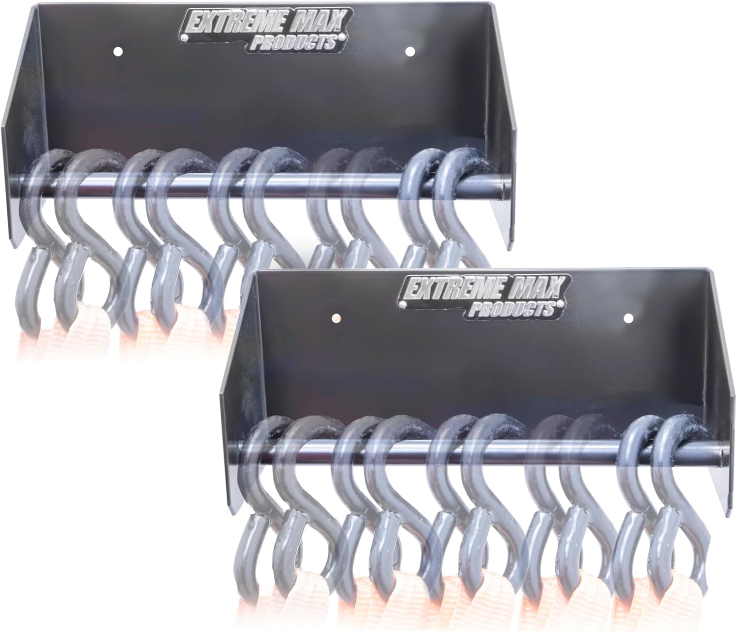 Extreme Max 5001.6755 Two-Piece 9" Ratchet Strap Hanger – Wall-Mount Aluminum Tie-Down Holders for Garage, Shop, Race & Enclosed Trailers, Toy Haulers – Black