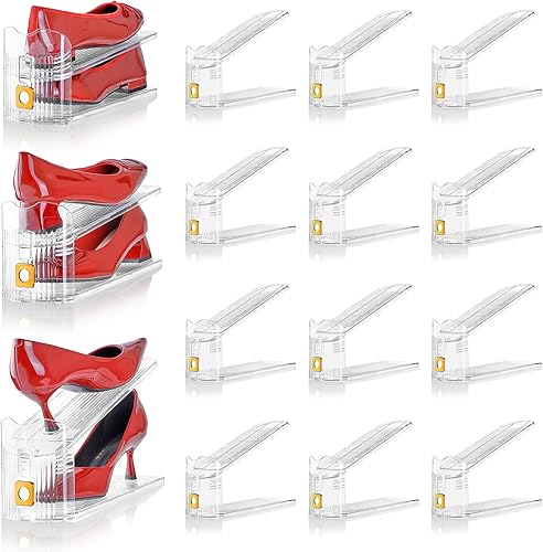 Organizador de ranuras para zapatos para armario, paquete de 12 organizadores apiladores de zapatos, ahorro de espacio de almacenamiento de zapatos