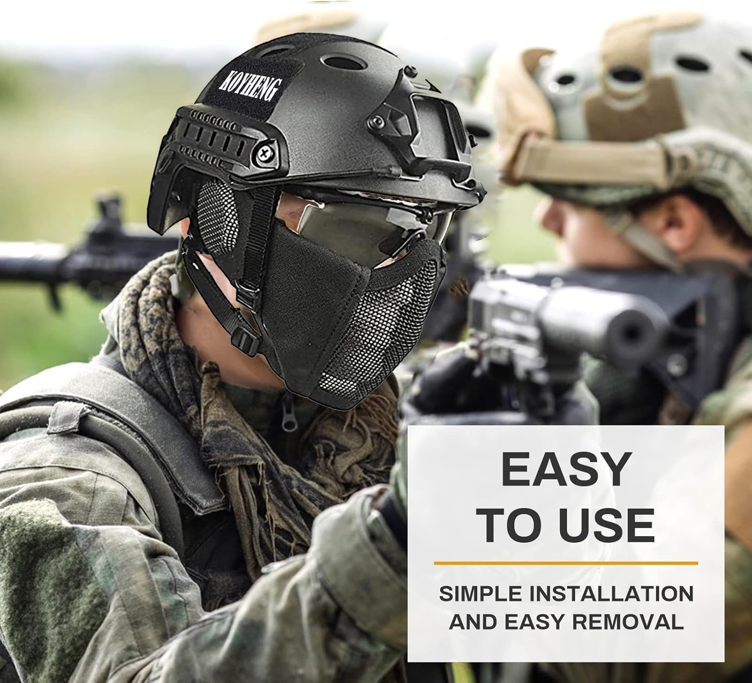 Casco Fast Tattico MH Combinato, con Protezione per le Orecchie Pieghevole Maschera a Rete Mezza Faccia e Occhiali per il Set di Giochi Airsoft Paintball CS