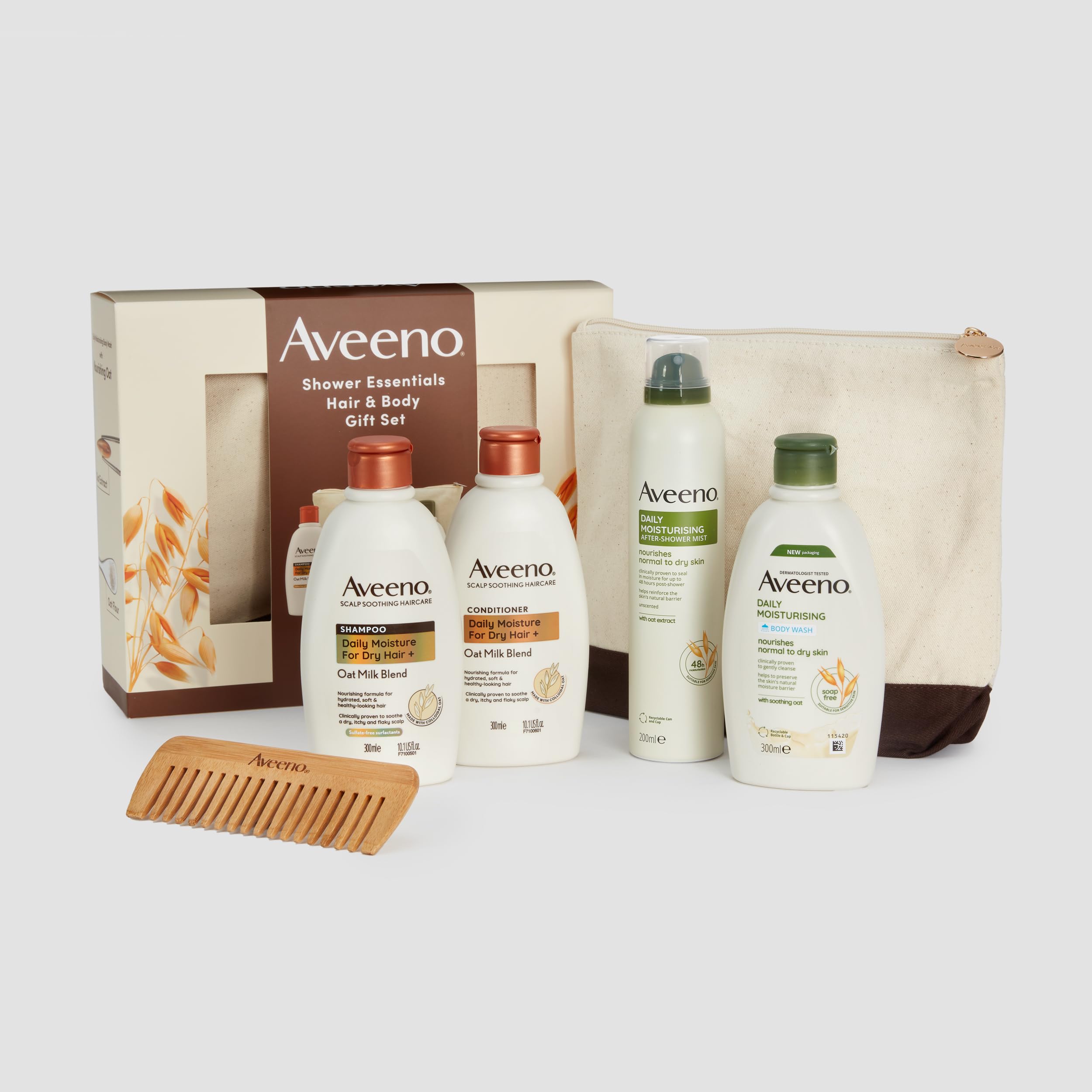 Aveeno Shower Essentials Hair & Body Gift Set with Comb & Wash Bag