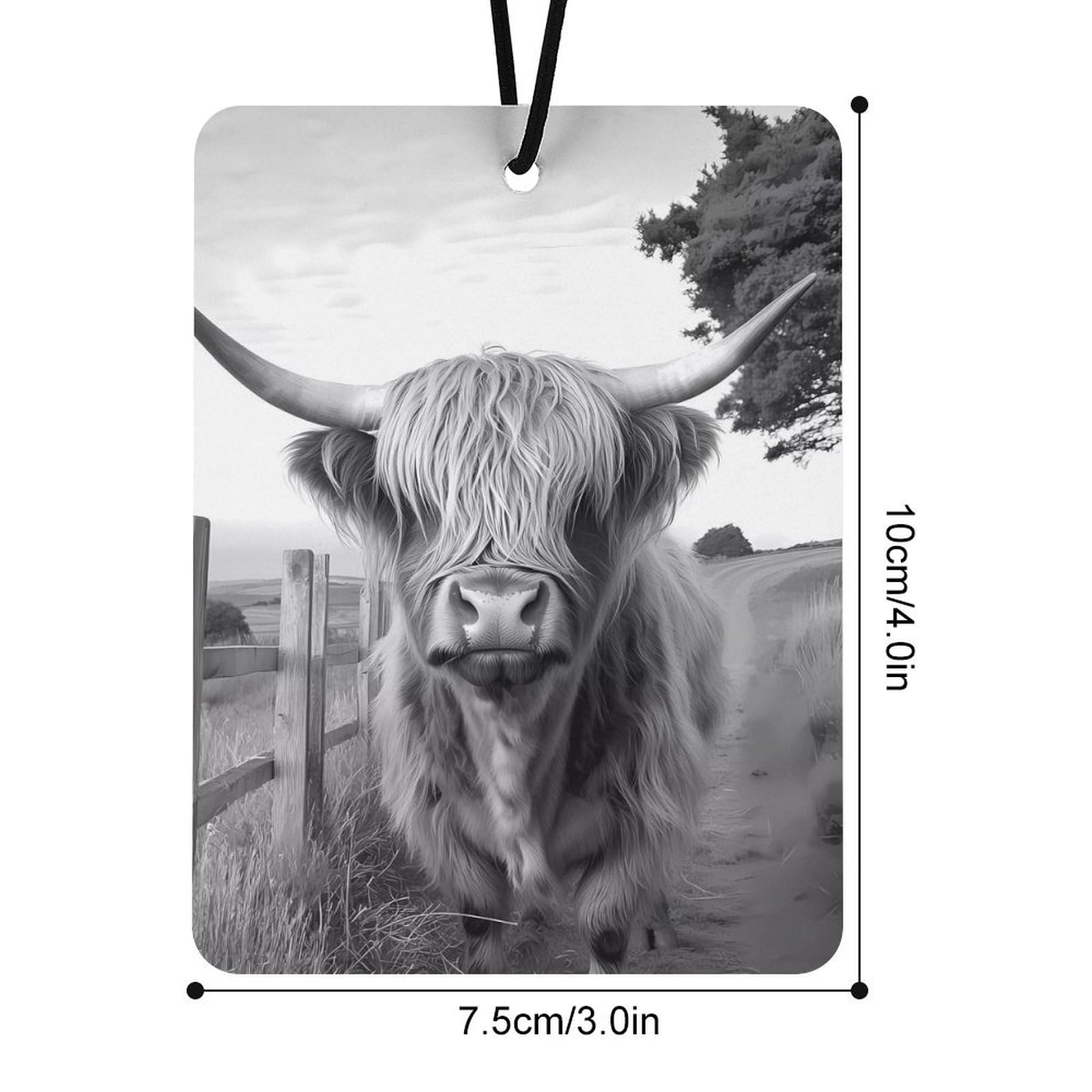 Highland Cow Black And White Car Air Freshener Hanging Aromatherapy Tablets for Car Accessories Square