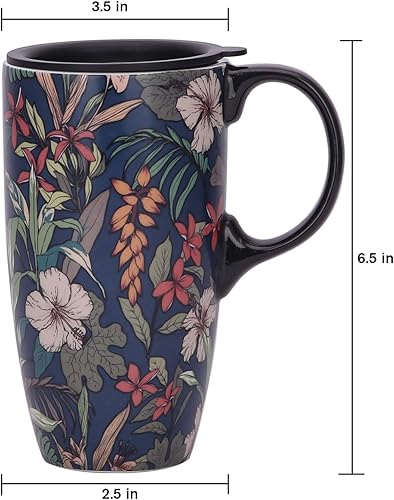 Miniatura 5 de Topadorn Taza de café de cerámica para regalo con tapa de 17 onzas, taza de té alta de porcelana con asa para el hogar y la oficina, taza con patrón