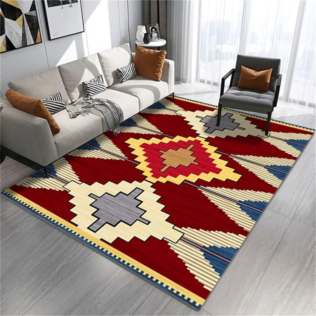 Tapis éveil bébé tapis chambre adulte moderne rectangulaire bleu rouge facile à entretenir