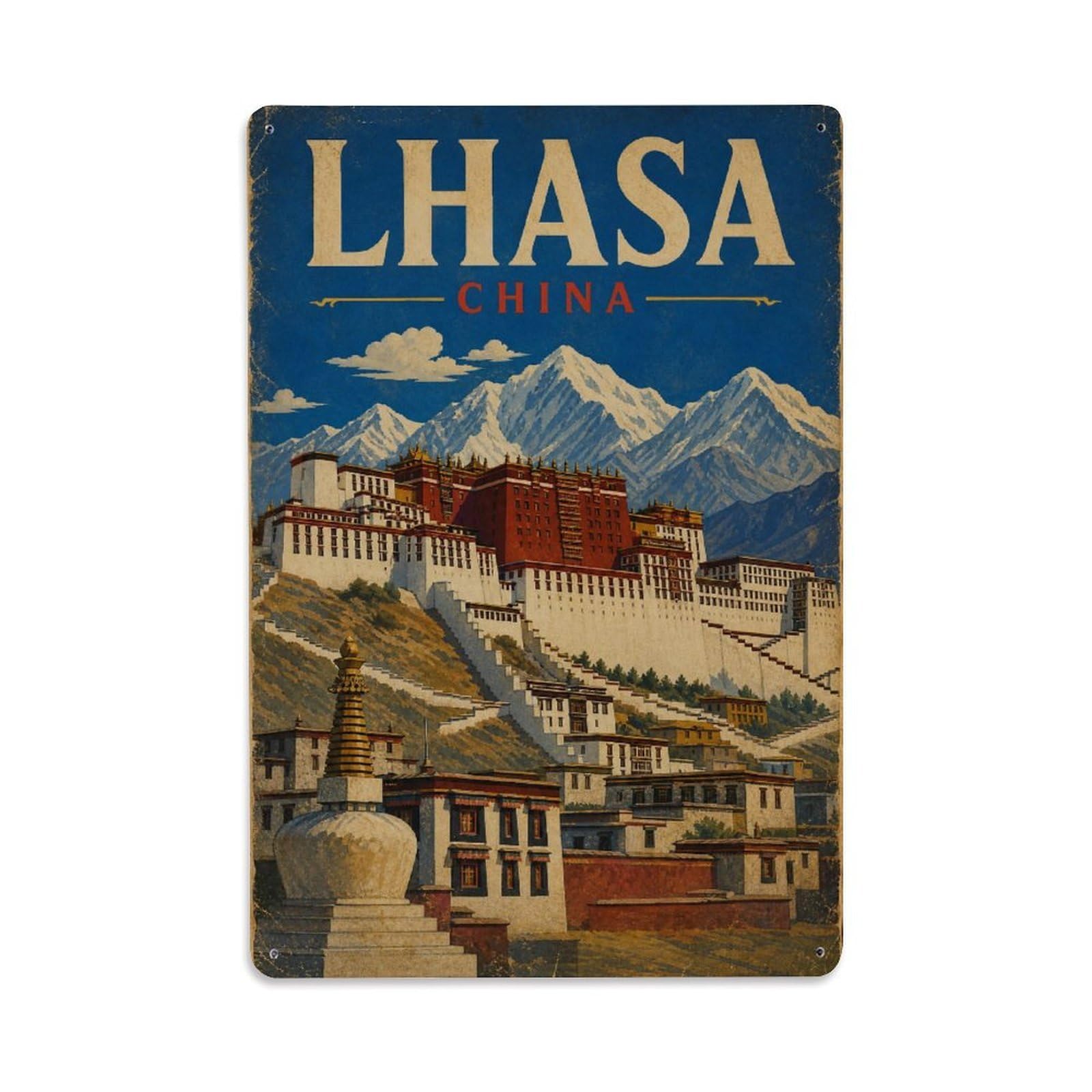 Retro Travel China Lhasa Metal Tin Sign Plaque Wall Decor for Cafe, Club Bar, Office, Garden Metal Poster 8x12Inch