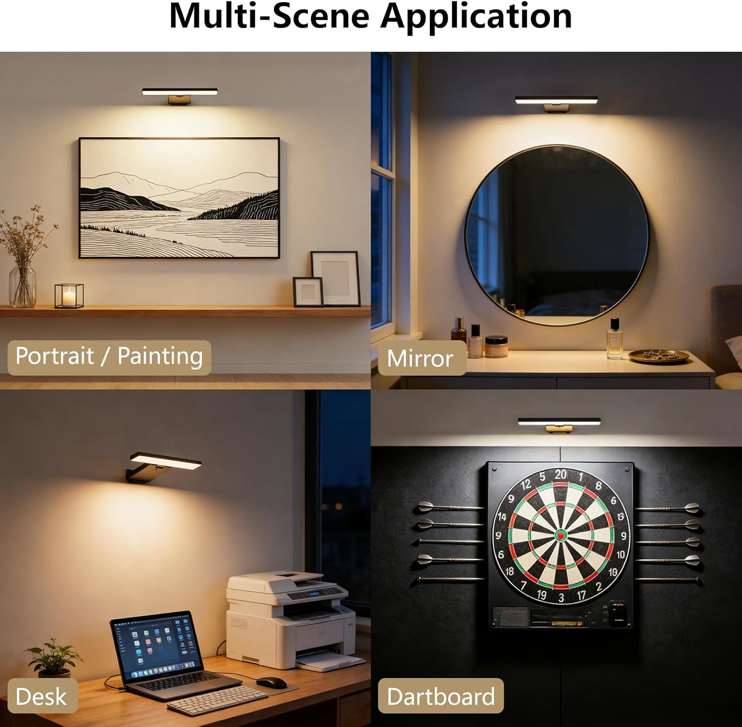Kitloo Picture Lights for Wall, 6000mAh Rechargeable Battery Powered, Remote Control Wall Sconces with 3 Colors & Dimmable, LED Art Lights for Paintings, Gallery, Dartboard, Black, 2 Pack
