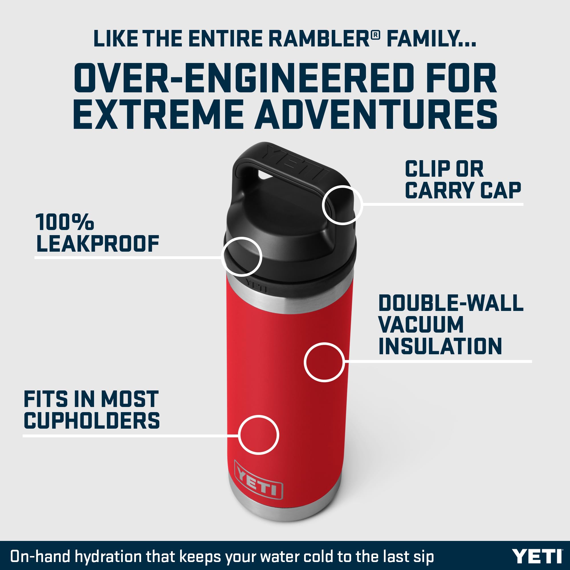 YETI Rambler Bottle Chug, Vacuum Insulated Stainless Steel Bottle with Chug Cap, Rescue Red, 18 oz (532 ml)