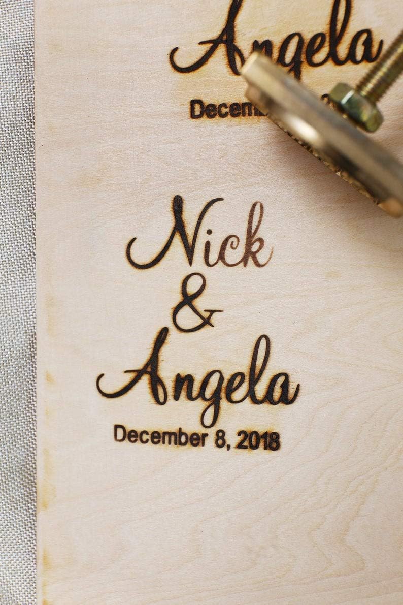 Custom Logo Wood Branding Iron,Durable Leather Branding Iron Stamp,BBQ Heat Stamp Including The Handle, Wedding Custom Name with Date Design Stamp (2x2)