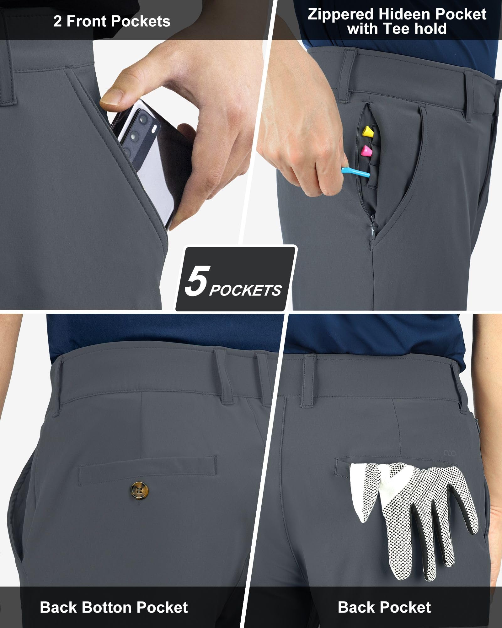 33,000ft Męskie spodnie golfowe, oddychające, ze stretchu, szybkoschnące, rozciągliwe, długie spodnie golfowe