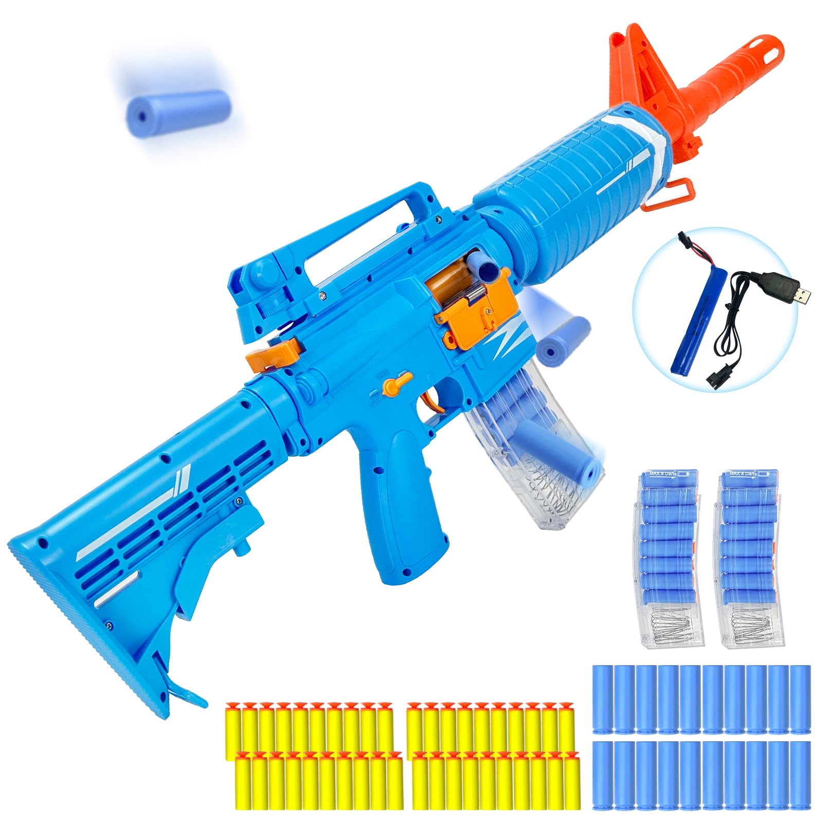 ZONZTER Shell Ejecting Toy Gun, Classic M16 Automatic Blasters, Electric Foam Blaster Rifle, 2 Modes Auto-Manual, 40 Darts 20 Bullet Cases 2 Magazines, Birthday Gift for 8+ Years Boy Girl - Bule — image 1
