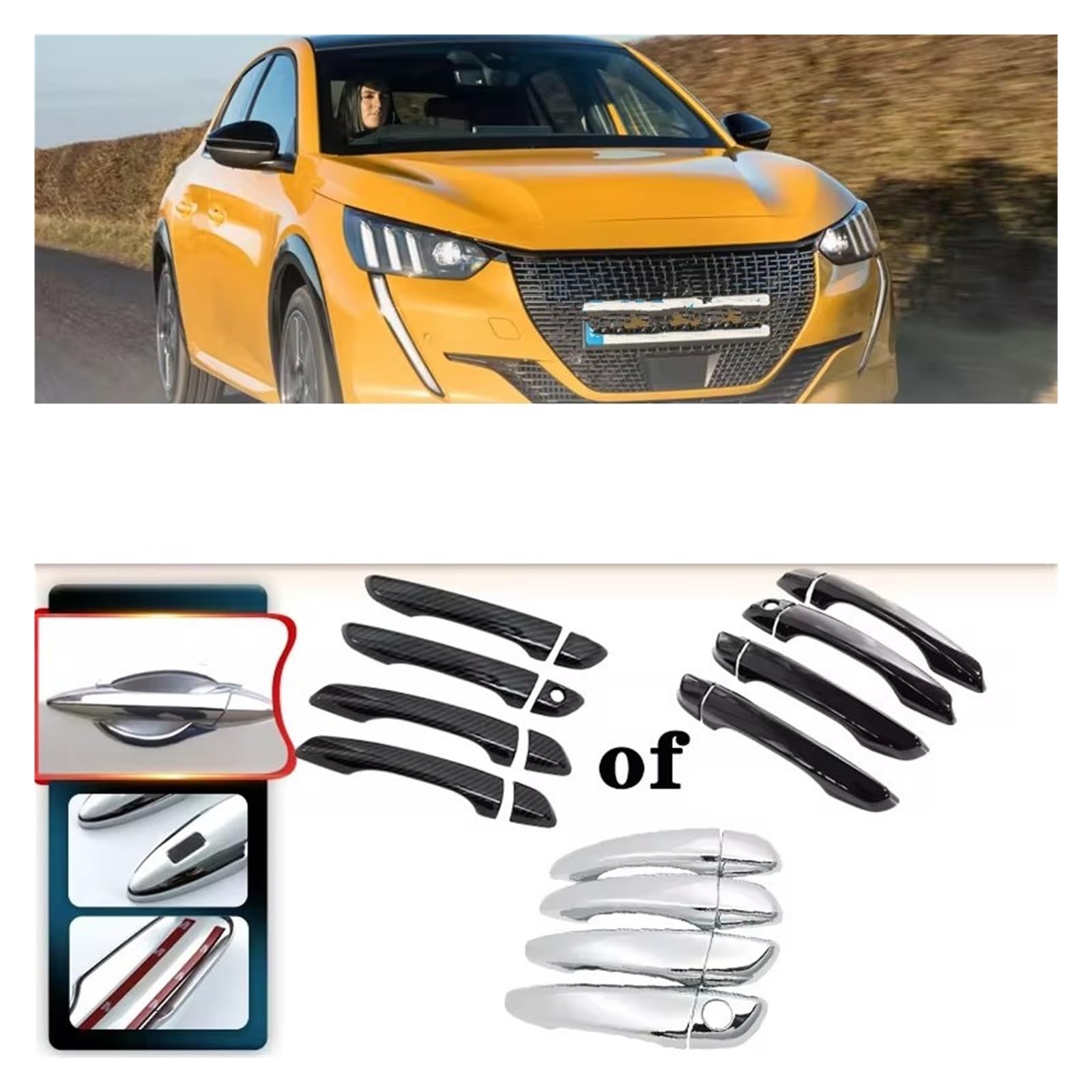 Couvre Poignées Porte Peugeot 208 2019-2024 - Protection Chromée Contre Rayures (2 Poignées)
