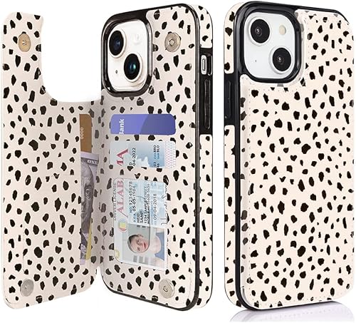uCOLOR Funda compatible con iPhone 15 Pro de 6.1 pulgadas con ranura para tarjetero, función atril, doble cierre magnético y diseño de bloqueo RFID,
