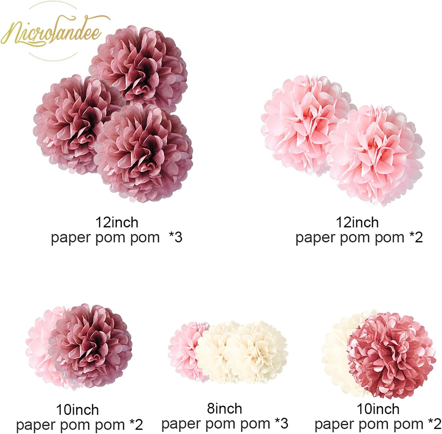 NICROLANDEE Wedding Decorations - 12 PCS Dusty Rose Blush Pink Tissue Pom Poms for Wedding Birthday Bridal Shower Baby Shower Engagement Party Bachelorette Ceiling and Party Backdrop Decor : Home & Kitchen