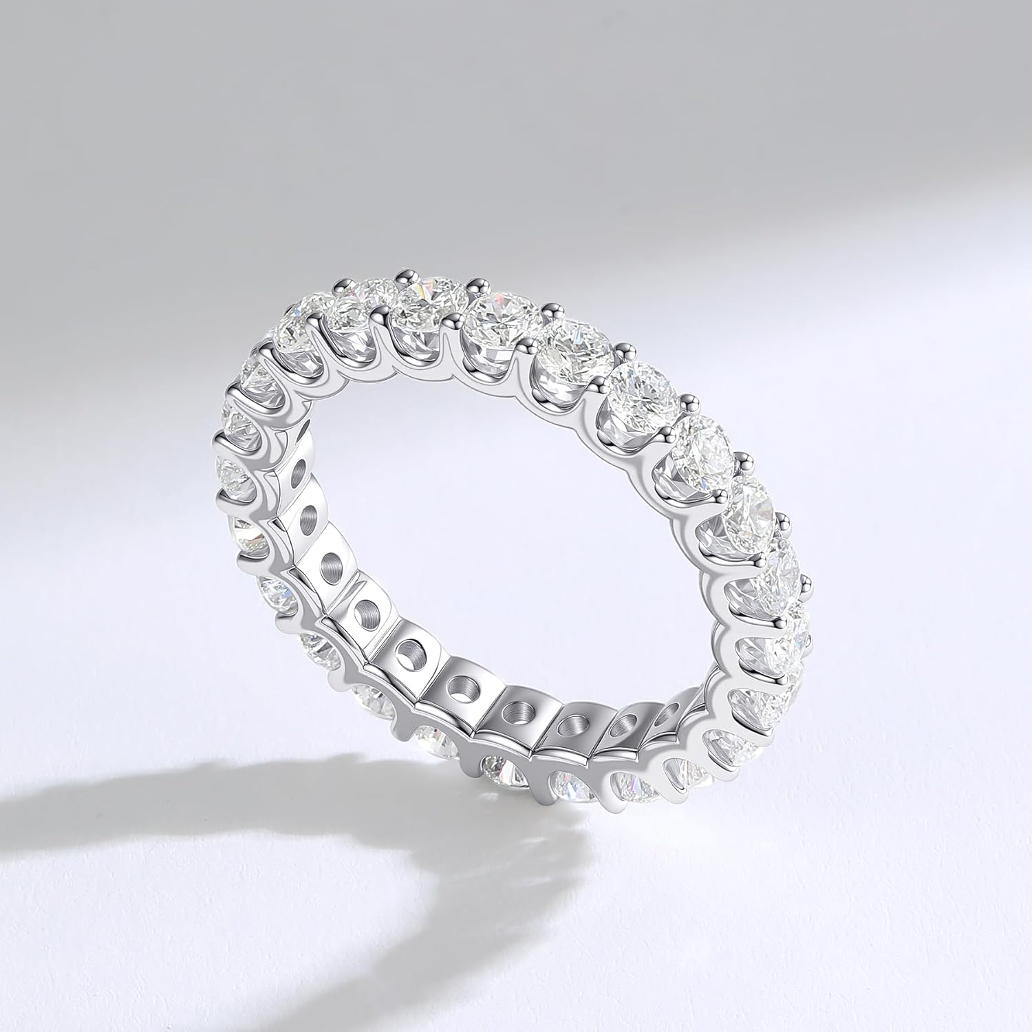 AURALUME Lab Grown Diamond Eternity Band 2.75cttw Full Stone D Color VVS Clarity 3mm S925 Sterling Silver Anniversary Wedding Rings - Image 3