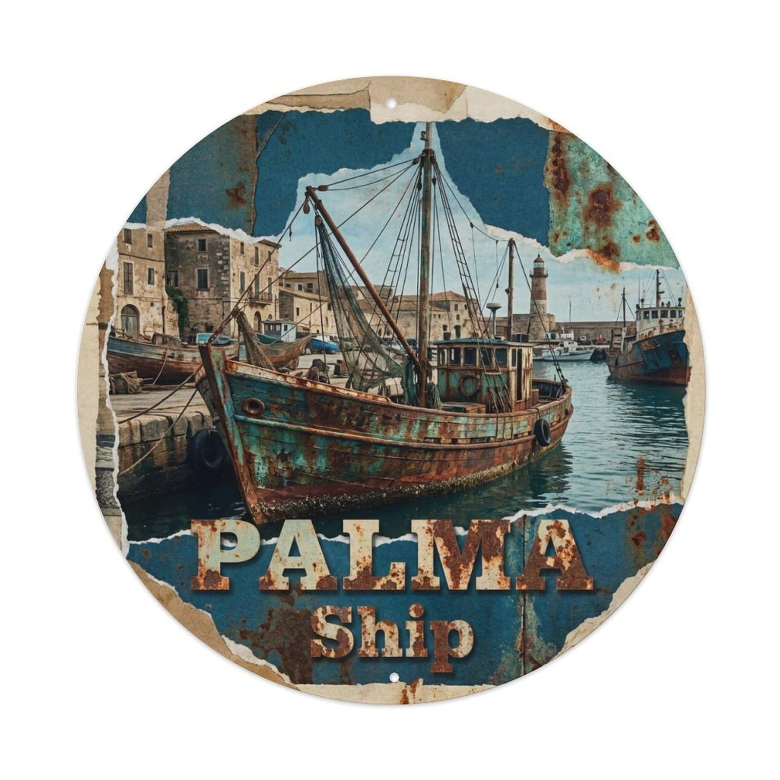 Vintage Travel Palma Spain Boat Metal Tin Sign