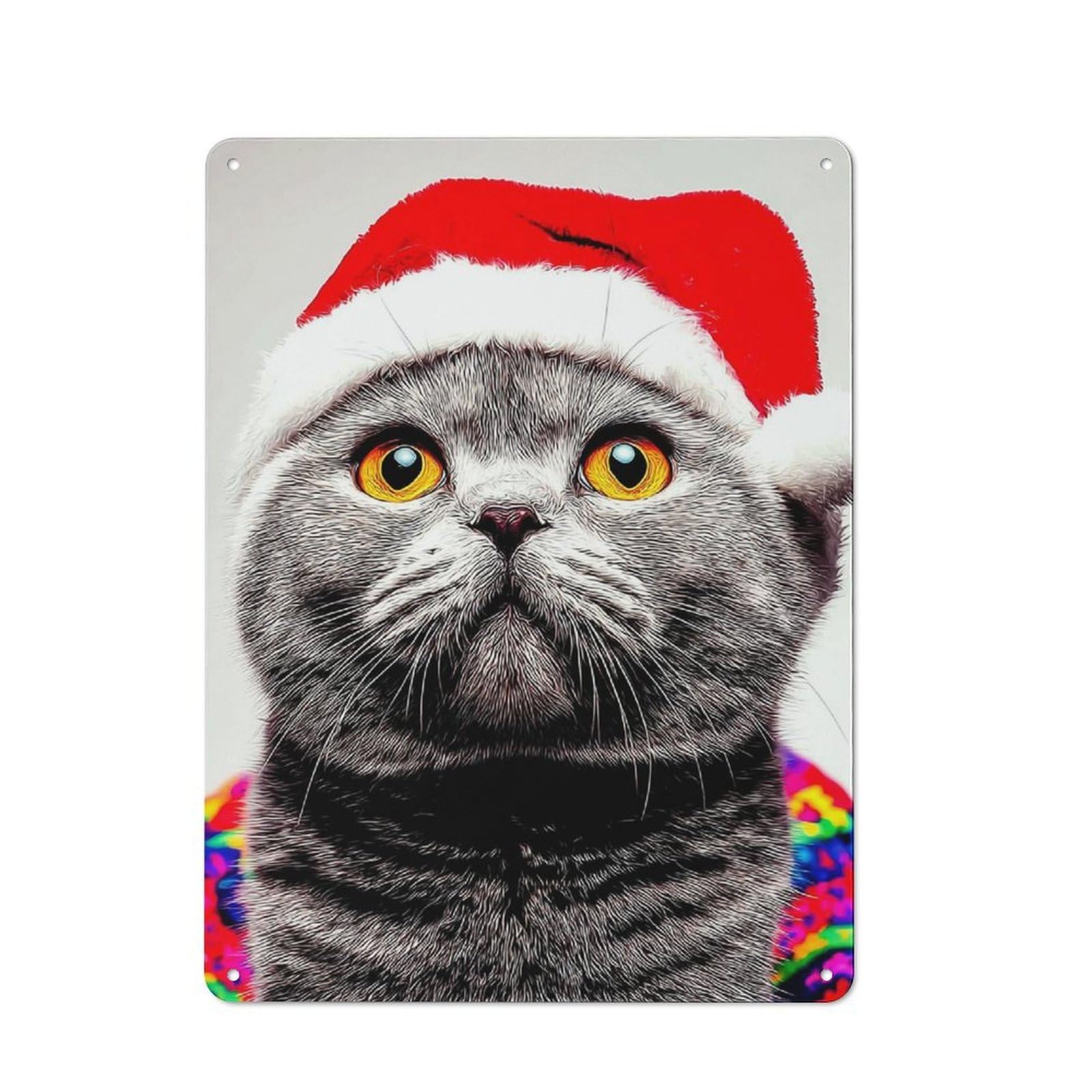 Junmoney Christmas Cat In Santa Hat -2 Vintage Tin Sign 40X30cm For Garden Room Or Summerhouse, A Housewarming Gift For Outdoor-Room Decor Collectors