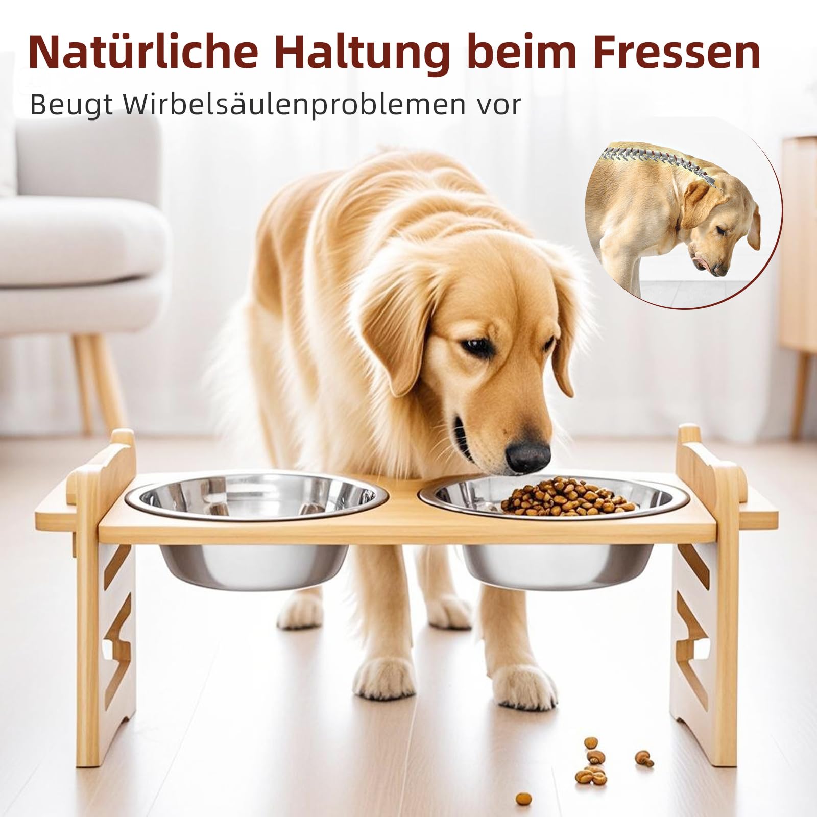 Comedero para Perros, Altura Ajustable, comedero Elevado, Bares para Perros con Soporte de bambú para Perros pequeños y Gatos, estación de alimentación Antideslizante, Cuencos de Acero