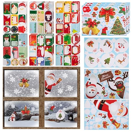 Immagine del prodotto 96PCS Vetrofanie Natalizie & 108PCS Adesivi Natalizi per Pacchetti Regalo Natale Adesivi Vetro Finestre Etichette Natalizie Adesive Natale Decorazioni Casa