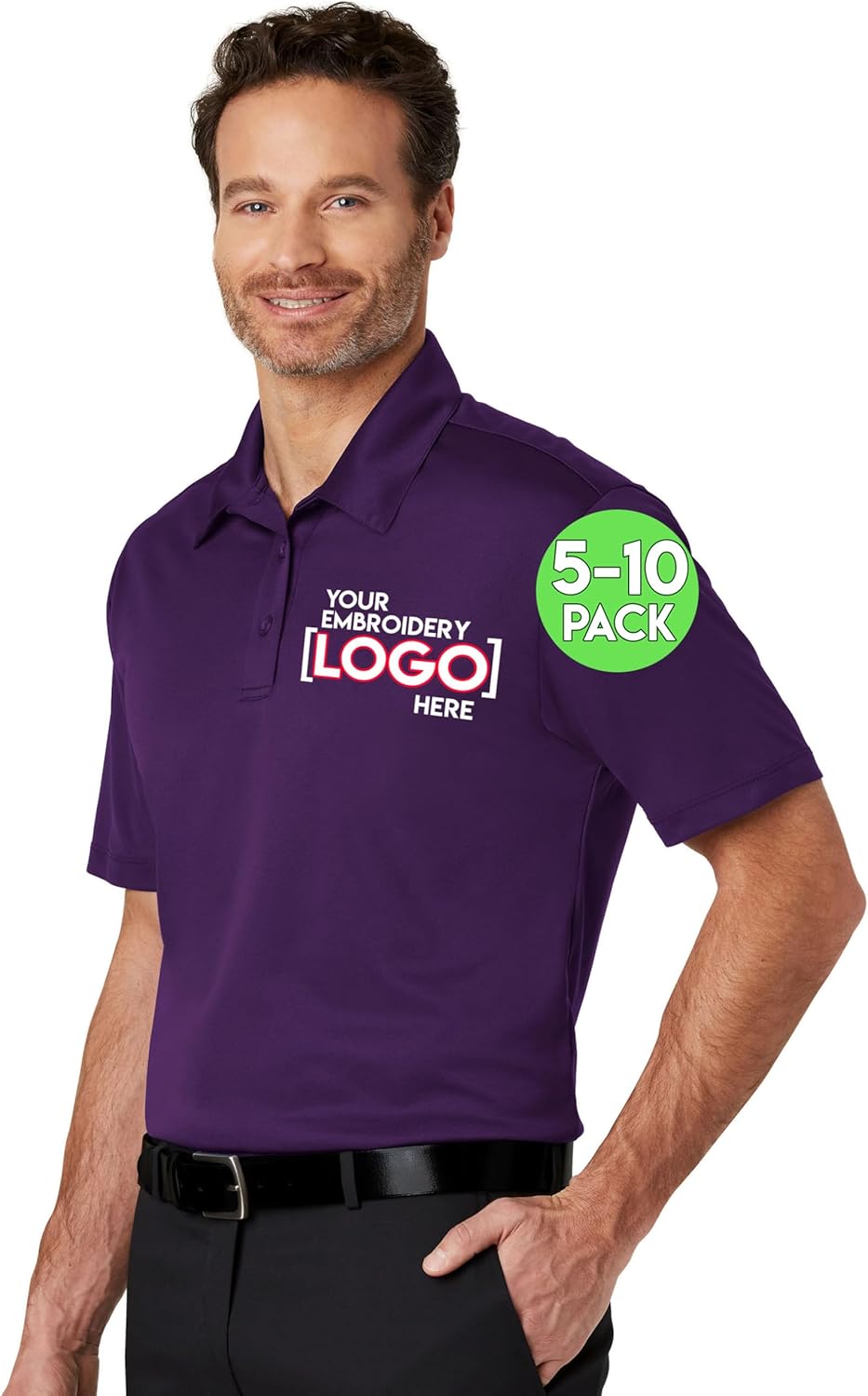 Custom Embroidered Polo Shirts for Men, 5 or 10 Pack - Personalized Embroidery Polyester Polos with Logo