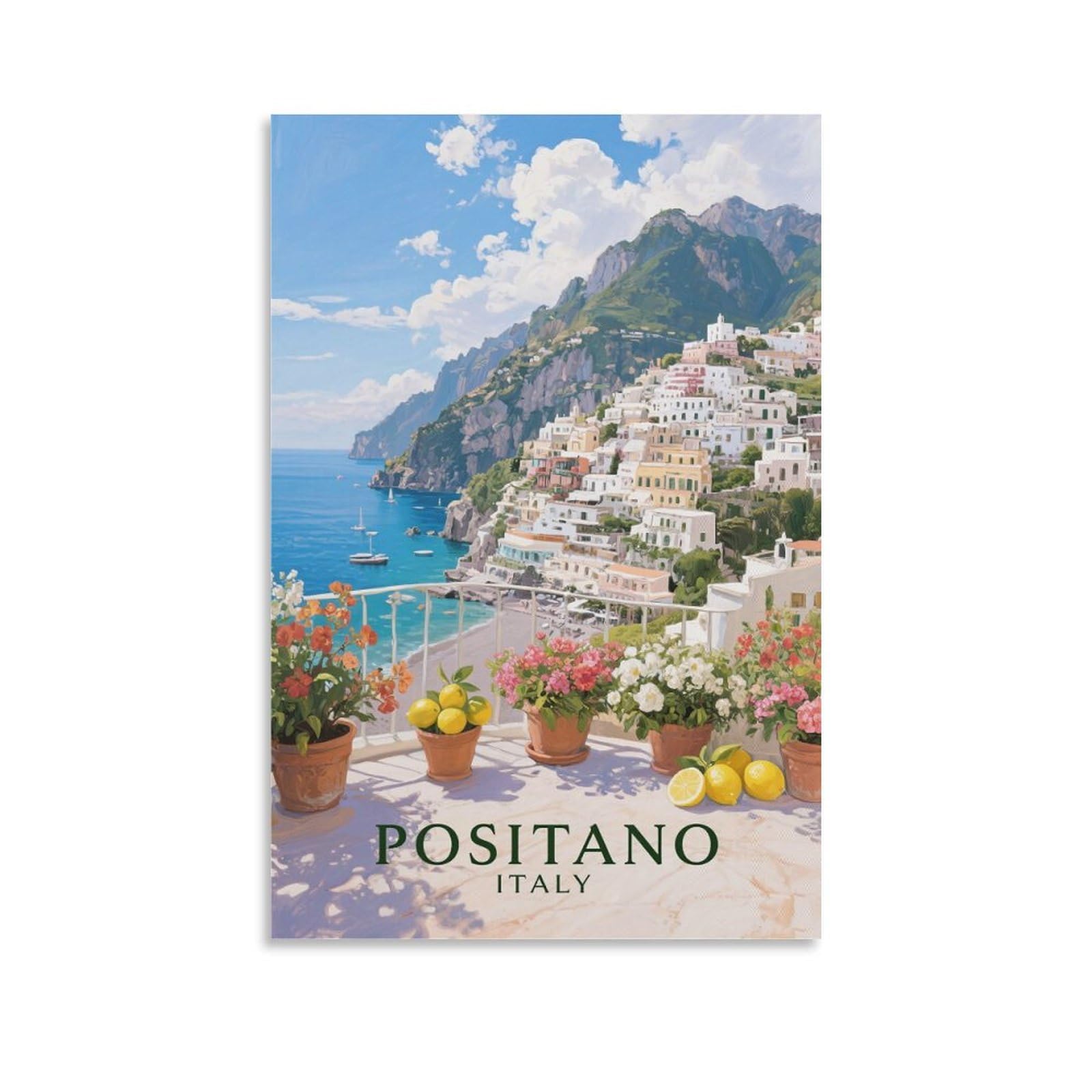 Fjiwecwsq Unframe-Style Positano Italy Vintage Travel Poster 08X12inch(20X30cm) Canvas Wall Art Painting Prints