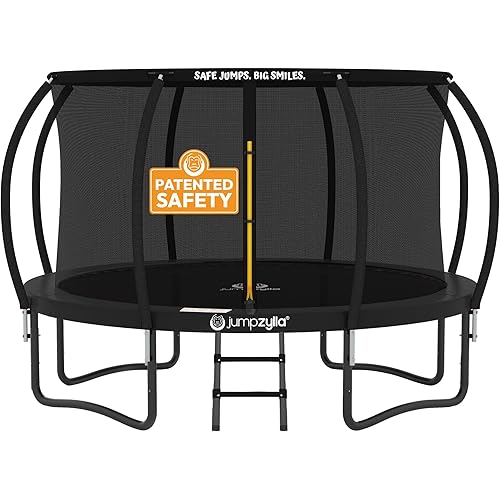 JUMPZYLLA Trampoline Outdoor 8FT 10FT 12FT 14FT 15FT 16FT with Enclosure and Ladder, ASTM Approved Recreational Trampoline for Kids and Adults, Anti-Rust Coated Frame