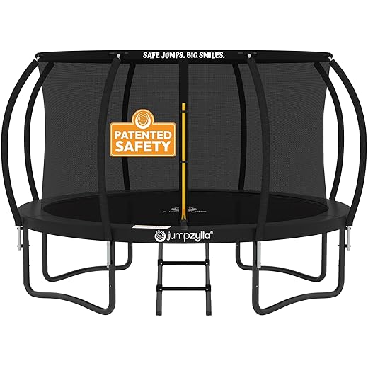 JUMPZYLLA Trampoline Outdoor 8FT 10FT 12FT 14FT 15FT 16FT with Enclosure and Ladder, ASTM Approved Recreational Trampoline for Kids and Adults, Anti-Rust Coated Frame