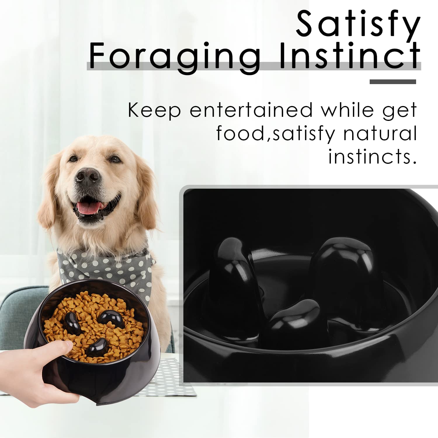 Super Design - Ciotola per cani con alimentazione lenta, melammina, tazza da 1,5, nera, 21,8 x 21,3 x 6,9 cm, 0,6 kg