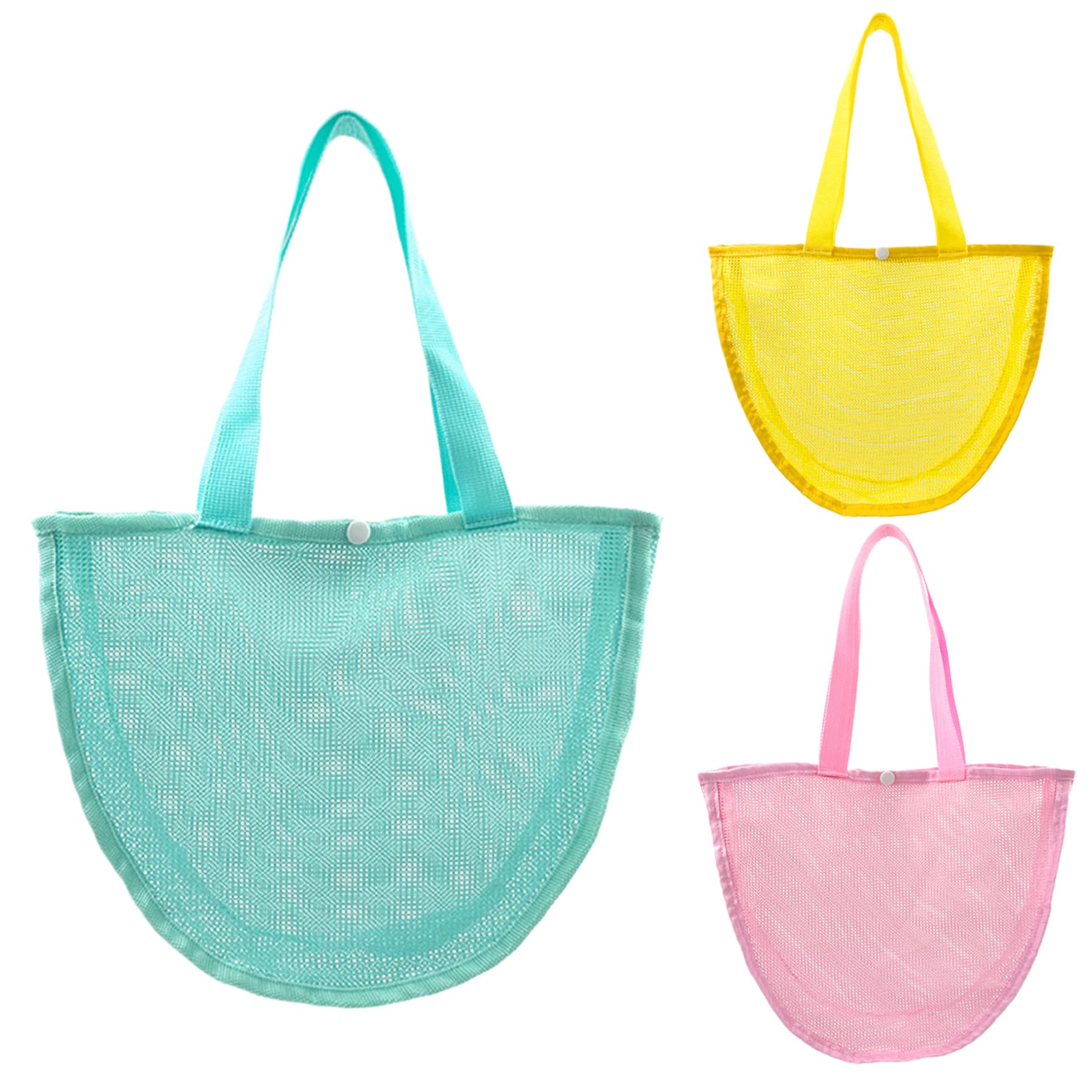 Lawnrden 3Pcs Seashell Bag 3 Colors Kids Beach Bag 13x9x3'' Nylon Mesh Beach with Snap Closure & Handles, Essentials for Kids, Small