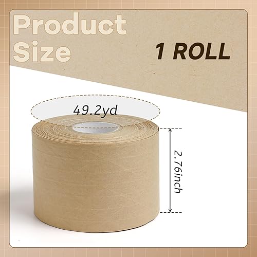 Miniatura 2 de Cinta de papel Kraft engomada activada por agua, 2.76 pulgadas x 49.2 yardas cinta de embalaje marrón para embalaje y envío seguros resistentes