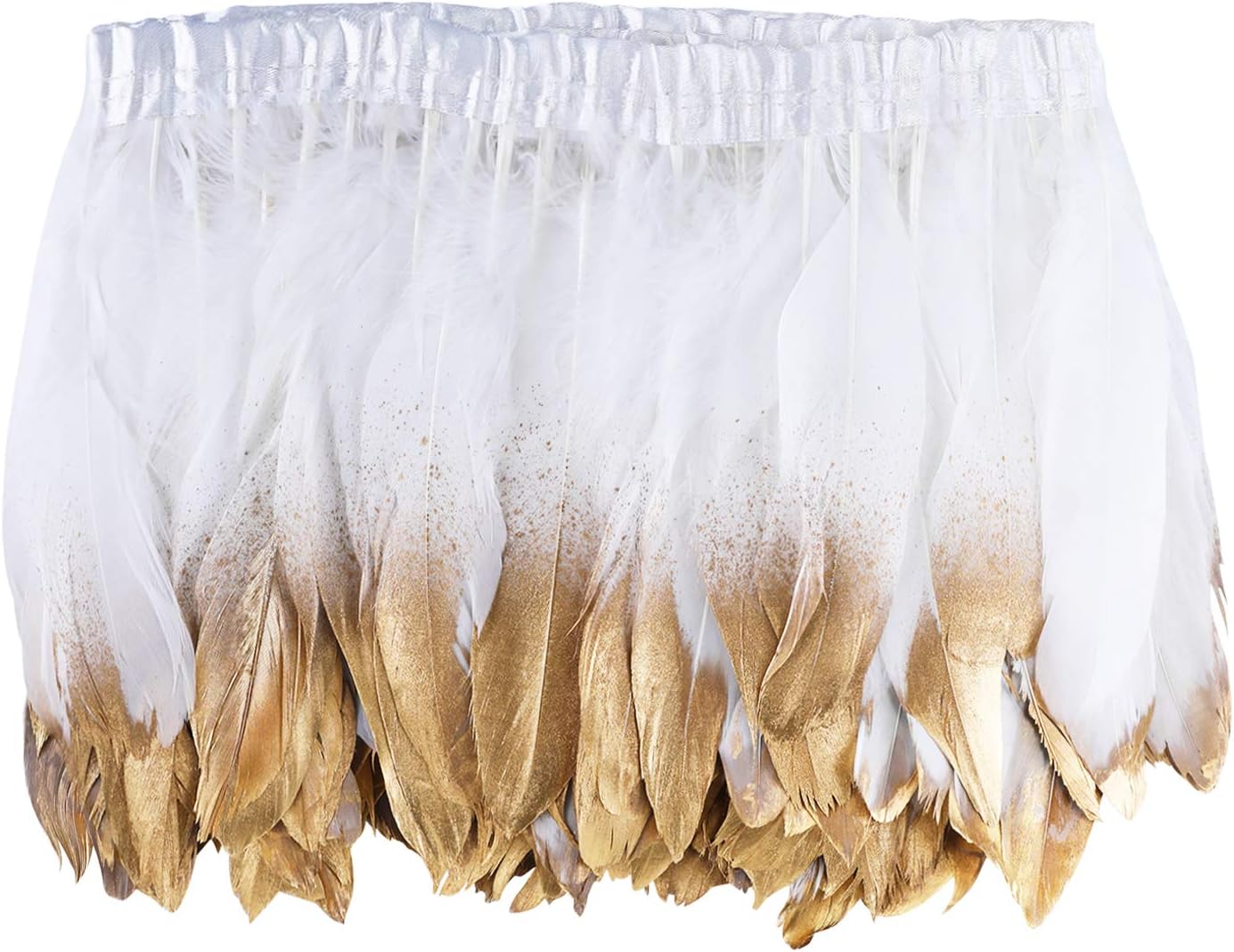 AWAYTRAWAYTR Duck Goose Feather Trim Fringe 2 Yards (Gold&White)