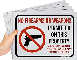 SmartSign (Pack of 5) 9 x 12 inch “No Firearms Or Weapons Permitted On This Property” Sign, Screen Printed, 10 mil Polystyrene Plastic, Red/Black on White