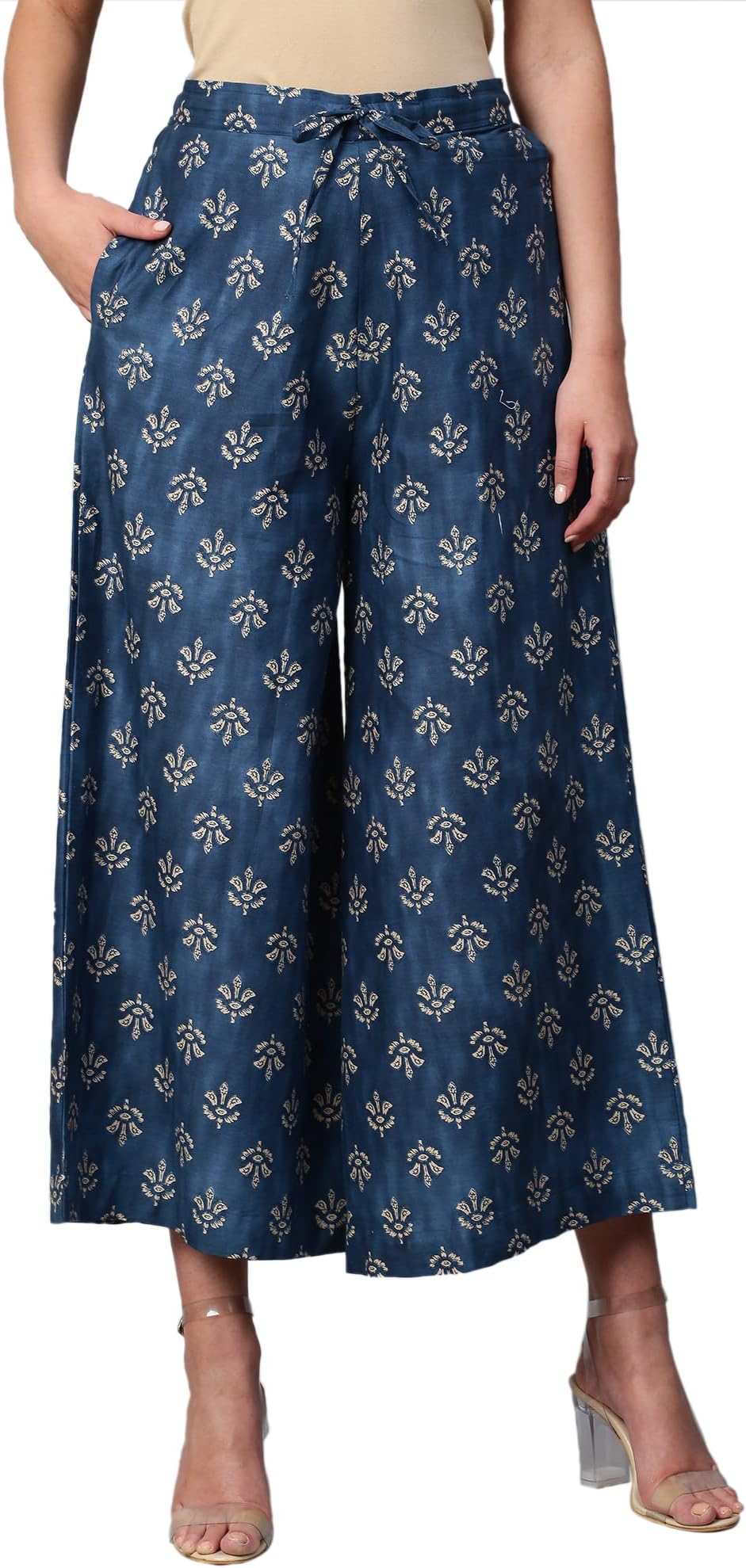 Women's Cotton Printed Loose Fit Flared Wide Leg Palazzo Pants