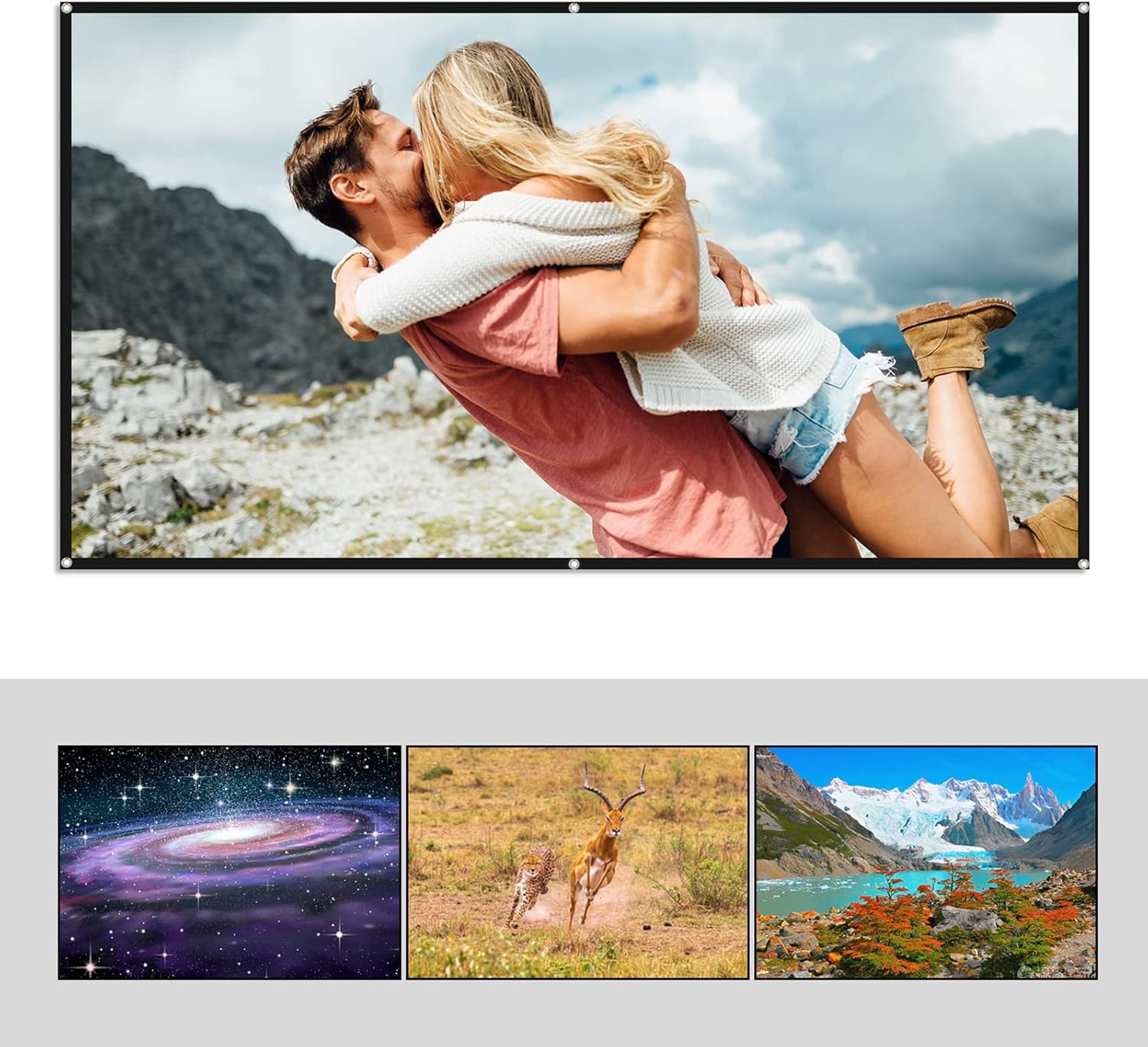 Docooler Projector Screen 100 Inch/150 Inch Optional, Widescreen 16:9 HD Anti-Crease Projection Screen Foldable and Portable for Wall Projection, Home Theater, Indoors Outdoors Film, Party : Electronics