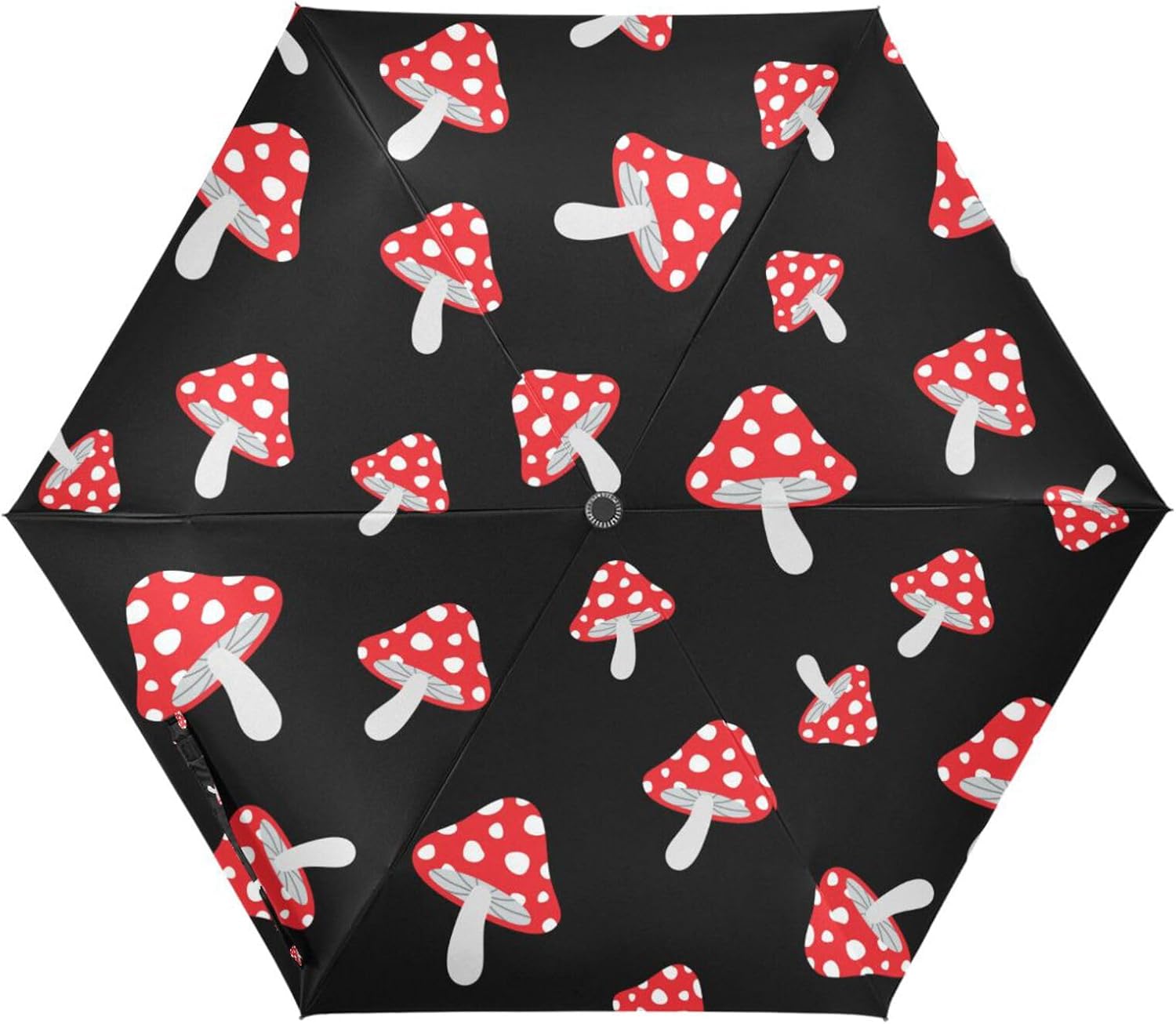 Mushroom Print Folding Umbrella Travel Umbrella Tri-fold Rain Umbrella Windproof UV Protection Umbrella Compact Strong Portable Umbrella for Men and Women