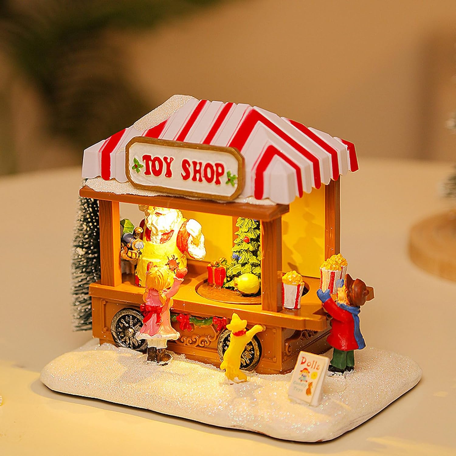 Christmas Village Houses with Music Box and LED Lights, Ceramic Xmas Village Building for Desktop Tabletop, Glowing Animated Holiday Decor, Festive Gift for Christmas (Xmas Tree)