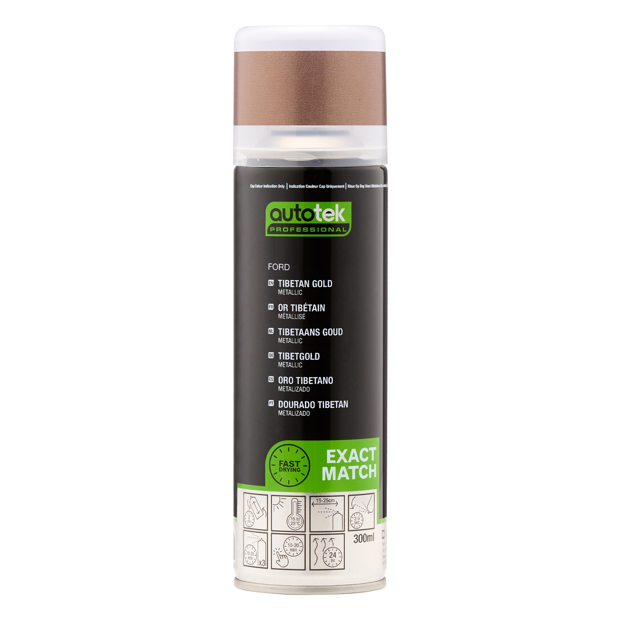 Autotek Professional Exact Match Car Spray Paint, Ford Tibetan Gold Metallic Aerosol Spray, 300 ml