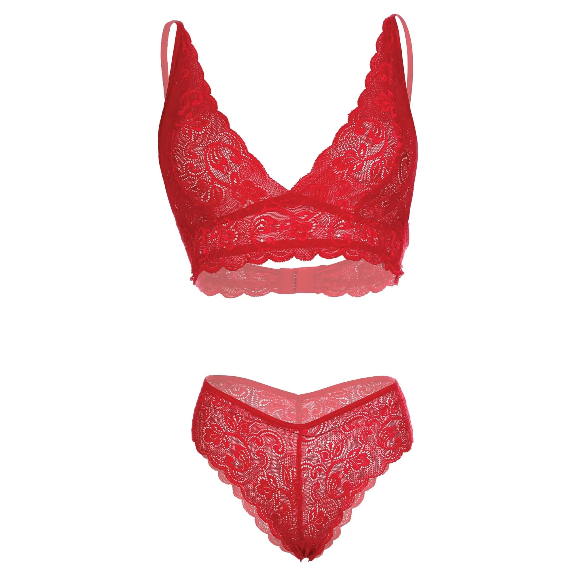 psychovest Women's Sexy Bridal Lace Bra and Panty Lingerie Set Free Size-picture-38