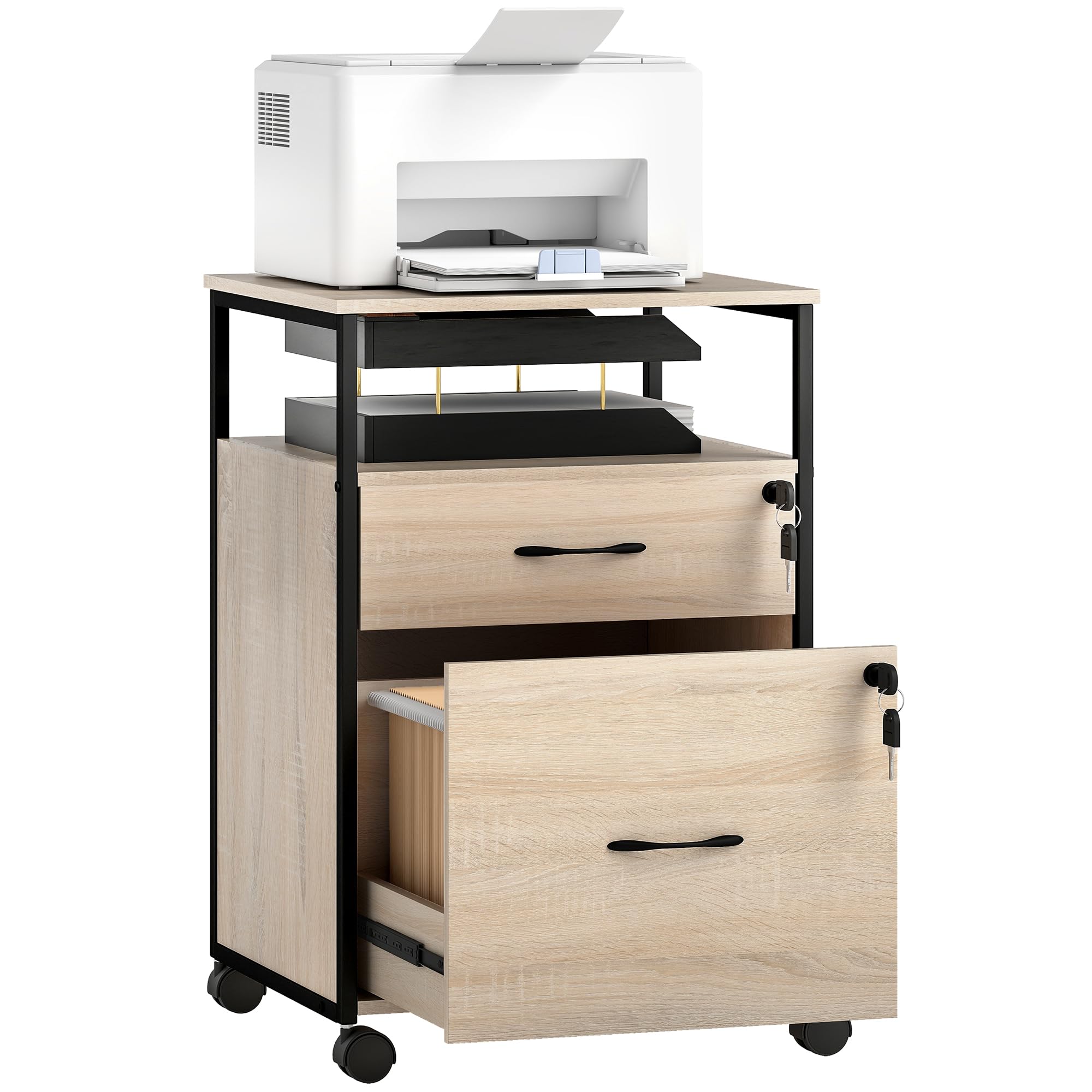 Vinsetto Archivador Portátil Con 3 Cajones Con Cerradura Y Archivador Para Colgar, Portadocumentos De Acero, 39 X 48 X 59 Cm, Color Negro